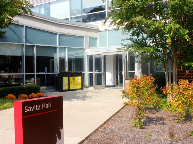 front doors of Savitz Hall