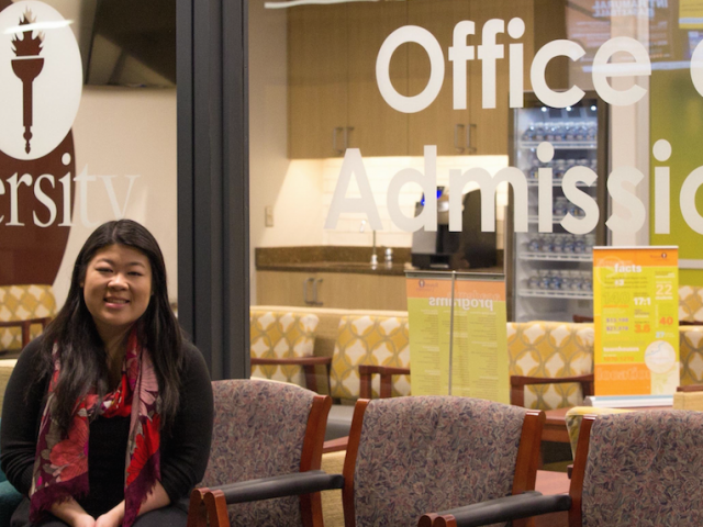 student outside office of admissions