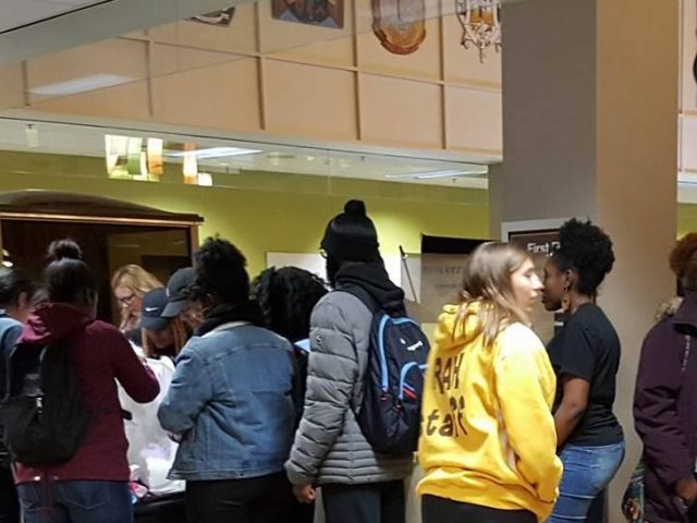 students in line at RAH event in the student center