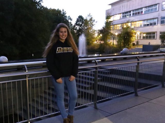 Alexa standing outside of Engineering building