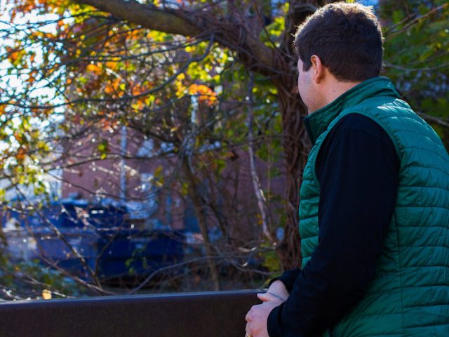 Professor Jordan Howell outside the Student Center