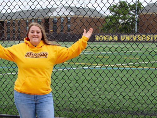 Maribeth outside the Rowan field