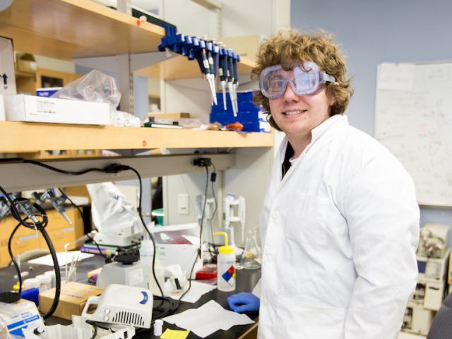 Jeremy inside science lab at college of engineering