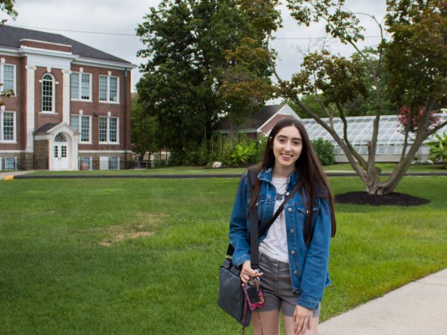 Rowan University commuter, Nicole, outside Bunce Hall