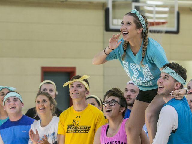 A group of rowan university students inside the rec center