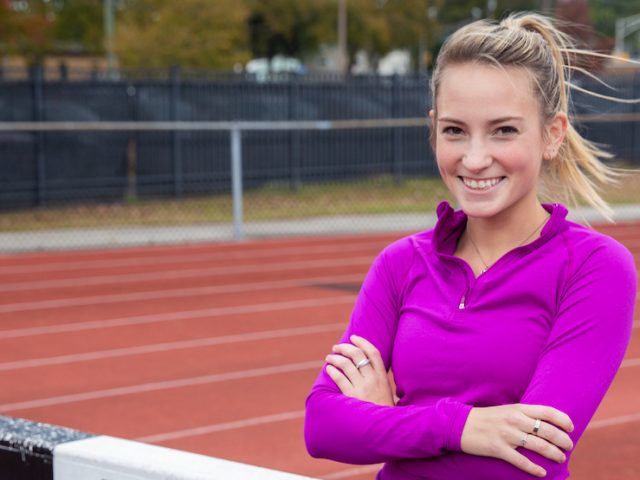 student athlete outside on track