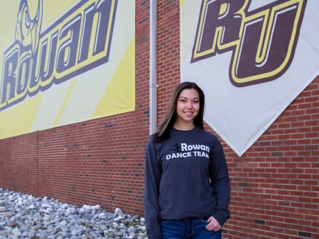 Haley outside Rowan Gym in Dance Team shirt