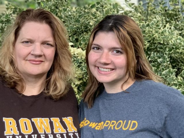 Lauren and her mother in rowan shirts