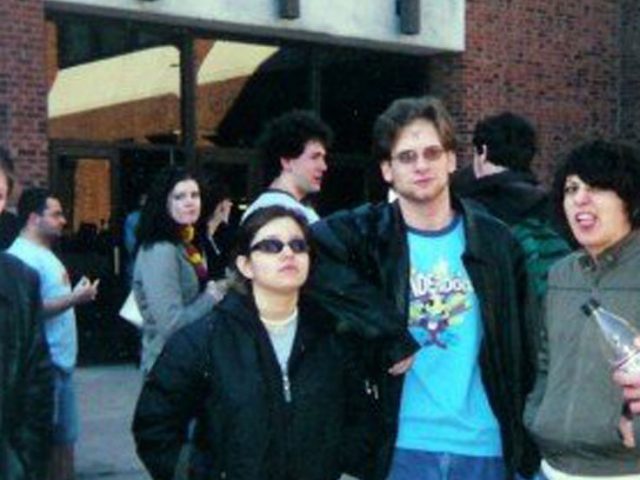 Callie Condo and her fellow Whit employees during a fire drill during her time at Rowan University