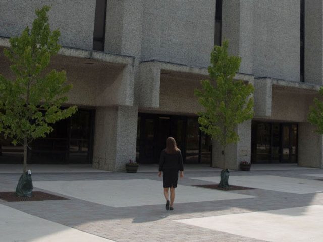 Rowan political science major Melissa Kolaski outside of Robinson Hall