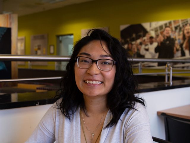 Bioinformatics major Anne Marie Fernandez photographed inside Chamberlain Student Center