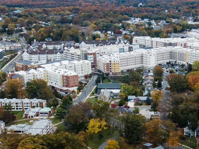 Aerial drone view of Rowan's Glassboro campus