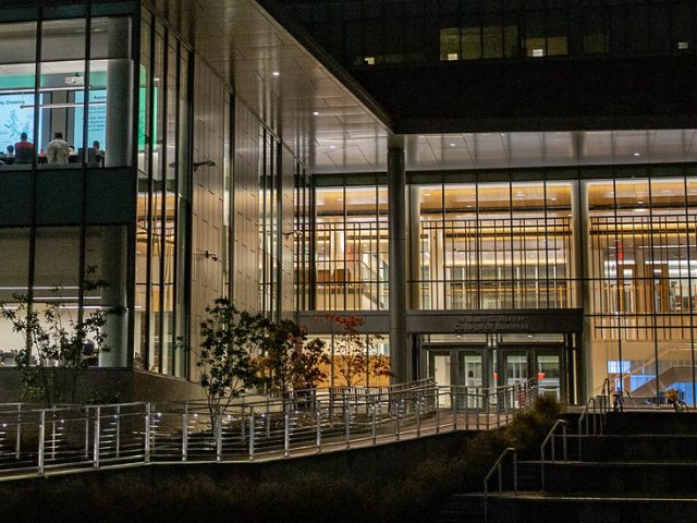 Exterior shot of the Rohrer College of Business