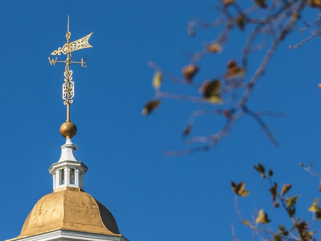 The top of Bunce Hall on a sunny day.