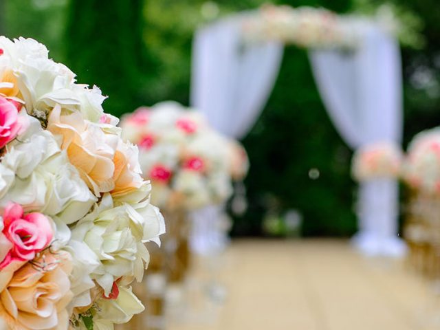 Stock photo of an outdoor wedding ceremony