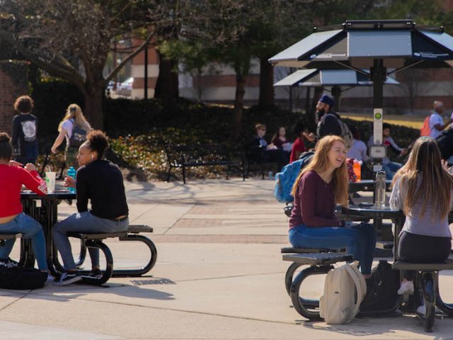 Photo of students outside of the Student Center.