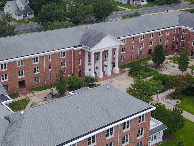 Exterior drone photo of Chestnut Hall.