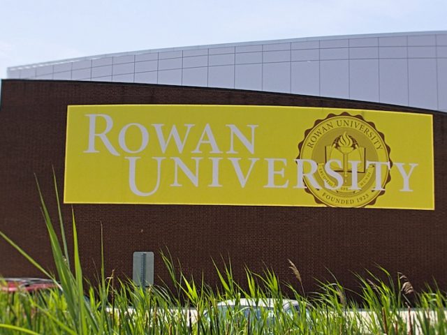 Rowan University banner outside of Wilson Hall.