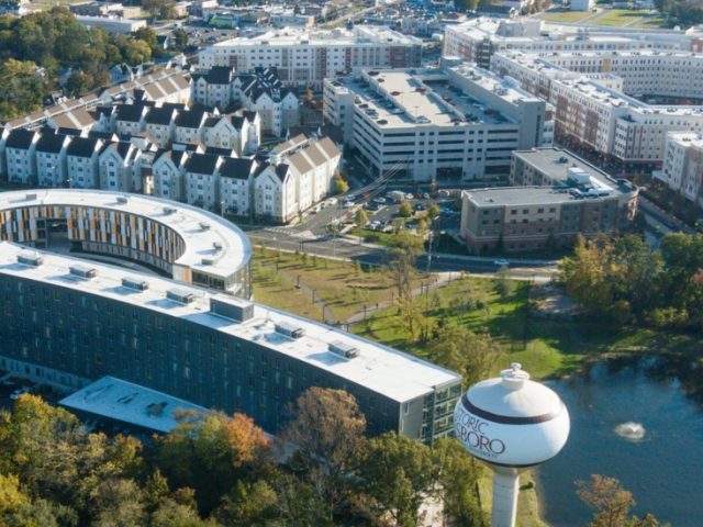 An aerial view of Rowan University's campus.