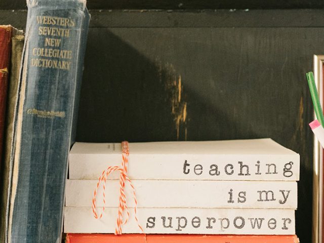 Stock image of a teacher's bookshelf