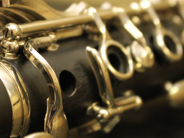 a close-up photo of a clarinet.