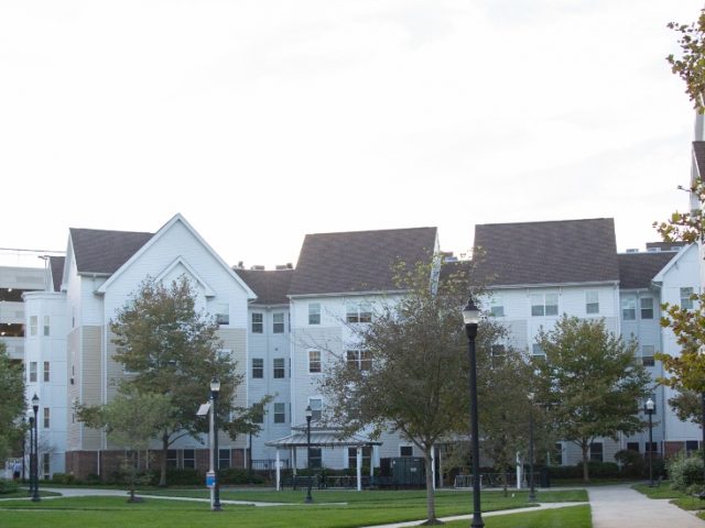 View of the Rowan Boulevard Apartments from the courtyard.