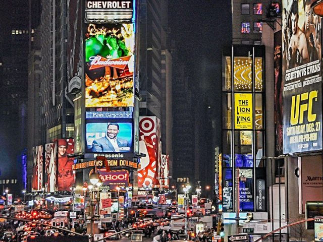 Advertisements in the city at night.