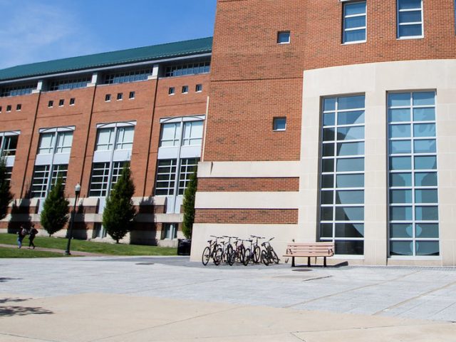 Exterior shot of the side of Campbell Library.