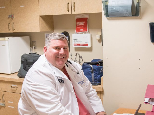 Matthew works in the facility where he cares for senior patients.