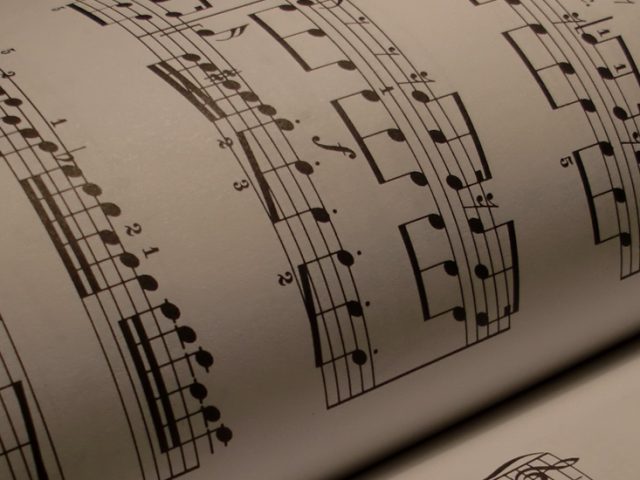 Sheet music in a book.