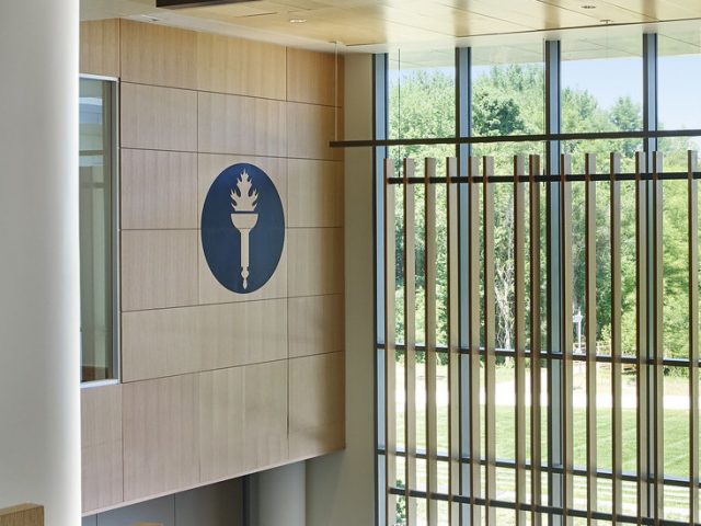 Interior shot of Business Hall lobby as seen from stairs.