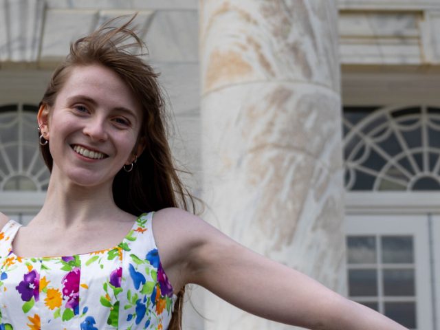 Emily in front of Bunce Hall