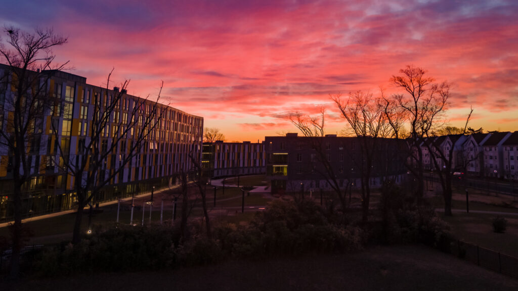 Exterior of Holly Pointe Commons (sunset)