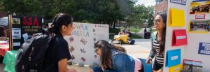 Students check out a club on campus.