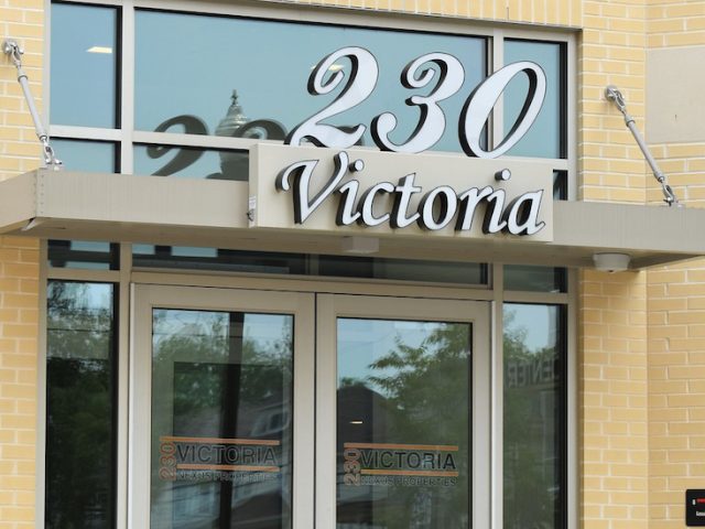 Exterior shot of 230 Victoria entrance.