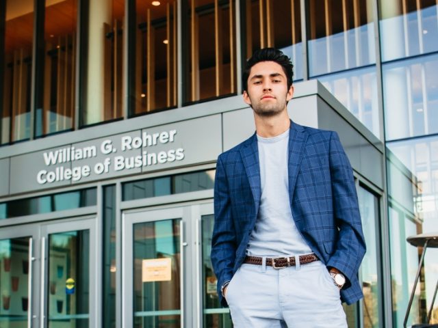 Kevin poses outside Business Hall.