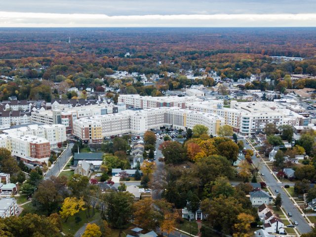 A drone view of Rowan Boulevard.