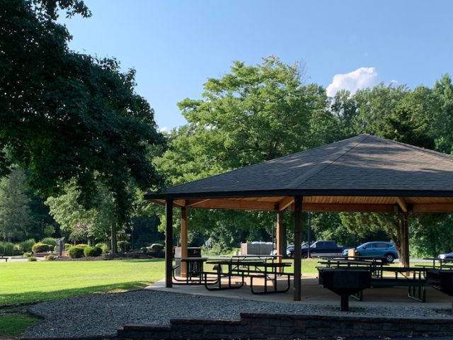 Pavilion and covered picnic space at Washington Lake Park.