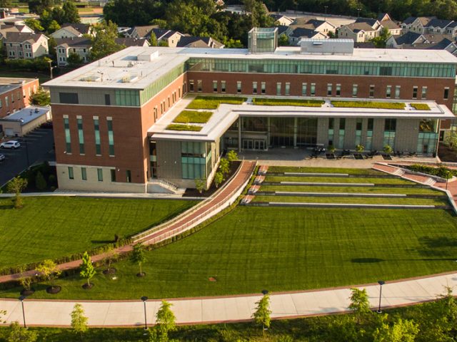 An aerial photo of Rowan's business building.