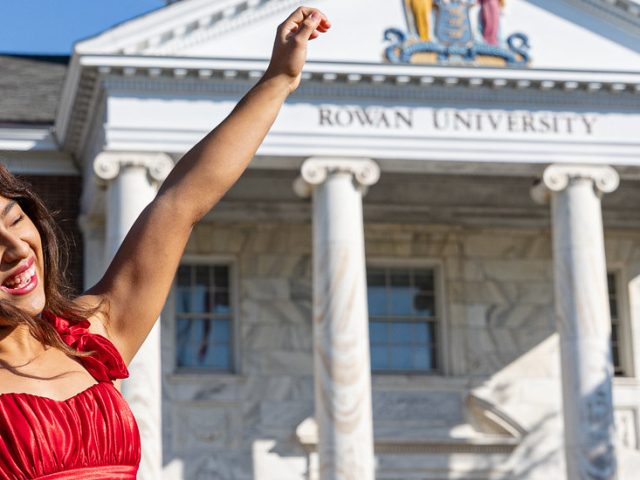 Sapjah can be seen at Bunce Hall throwing a fist into the air.