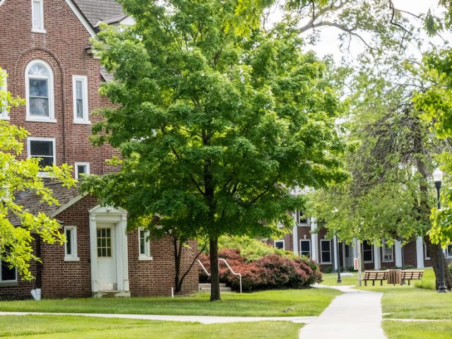 A campus photo of Laurel Hall during Spring.