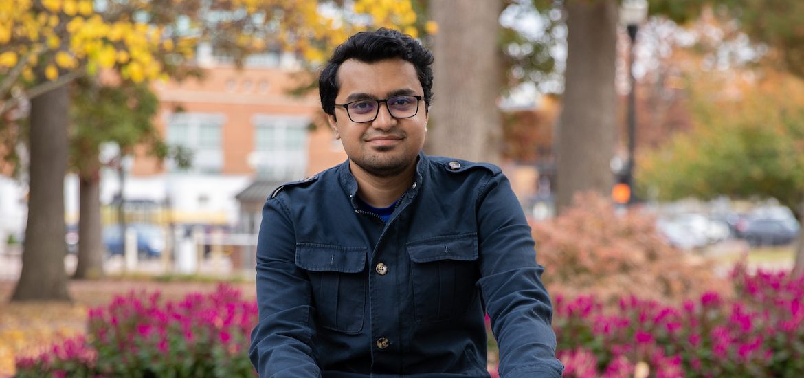 A Rowan University cybersecurity student poses for a portrait.