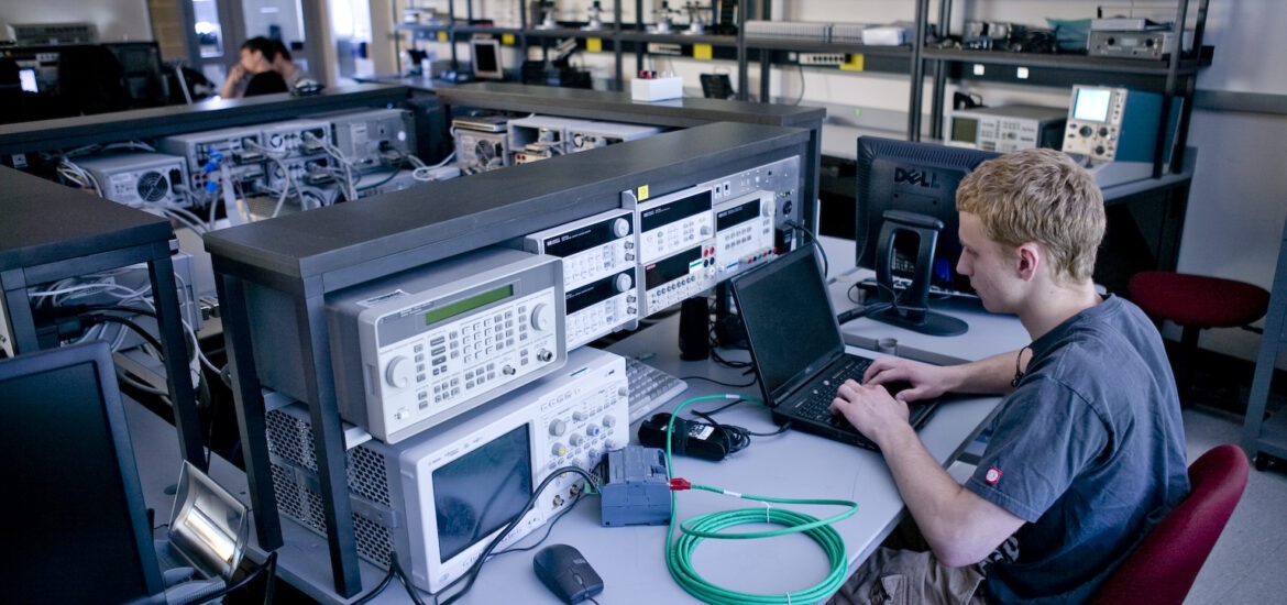 Student on computer pursuing his online masters in cyber security