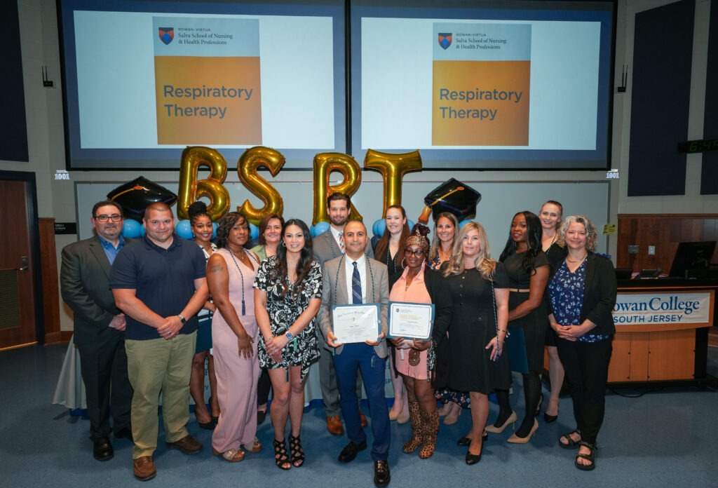 Students and faculty from Rowan University’s BSRT program celebrating academic achievement at the Honor Society Induction Ceremony.