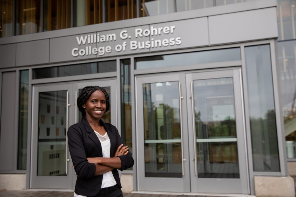 Rowan University student outside William G. Rohrer College of Business, representing the strength of Rowan’s top-ranked online business administration degree.