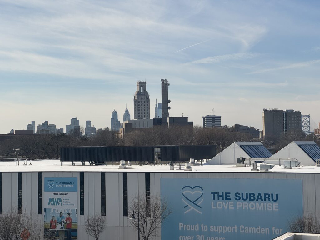 A Rowan information systems & analytics intern provided photo of the Philadelphia skyline view from the windows at Subaru of America headquarters.  