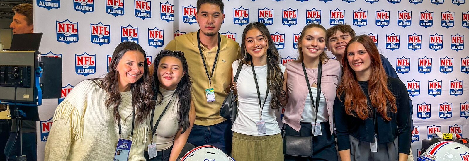 Rowan sports communication students at Super Bowl with NFL Alumni.